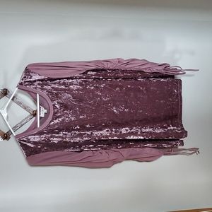 Umgee Purple Crushed Velvet Long Sleeve Top Cinched Sleeves L